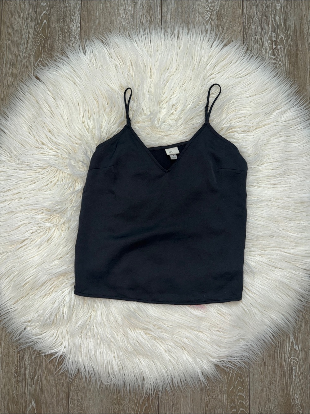 Black V-Neck Spaghetti Silk Strap Tank Top